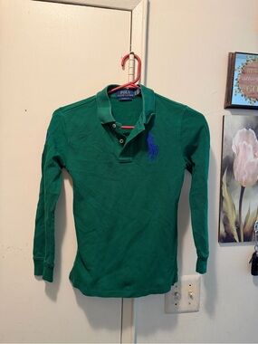 Ralph Lauren Green Long Sleeve Polo with Blue Pony